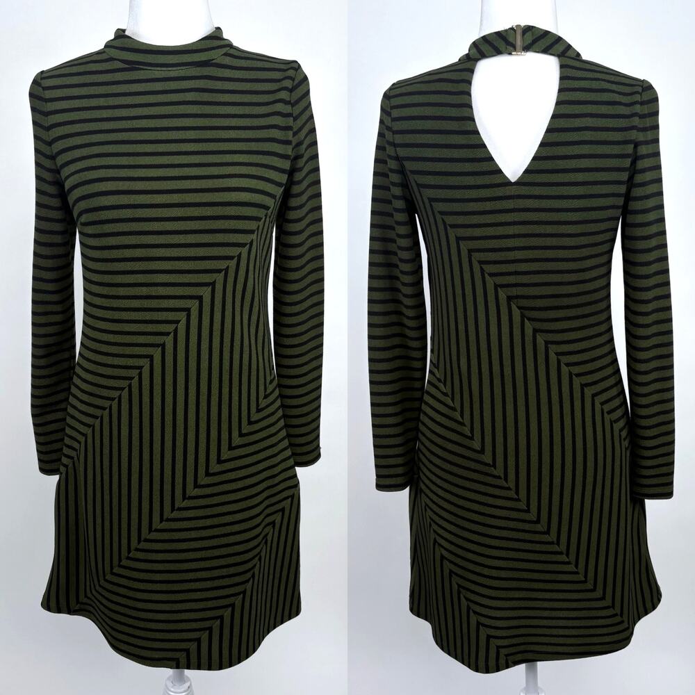 Anthropologie Hutch Gabby Striped Long Sleeve Mini Dress Size XS Black Green - Picture 2 of 11